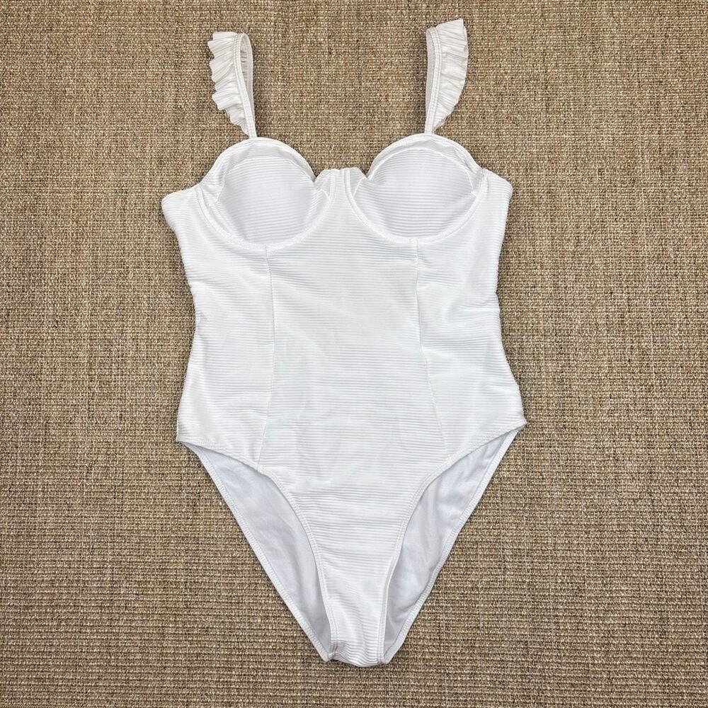 🤍 Pink Lily White Ribbed One-Piece Swimsuit | XL | NWOT